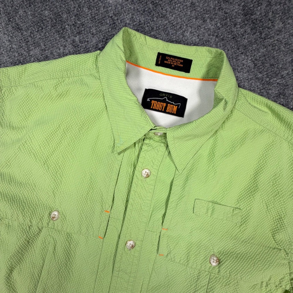 Orvis Trout Bum Fishing Shirt Mens Medium Green S/S Ventilated Pockets 0738
